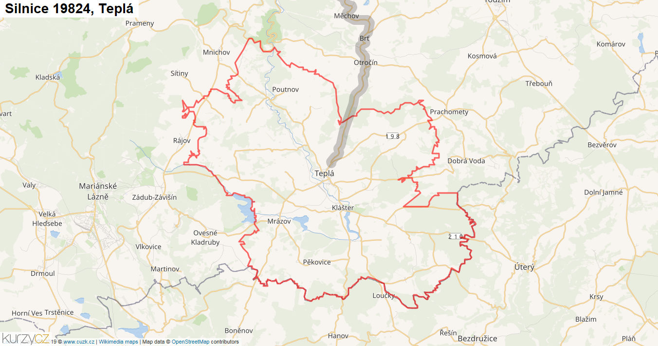 Teplá, Silnice 19824 - Mapa
