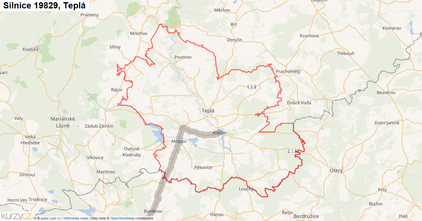 Teplá, Silnice 19829 - Mapa