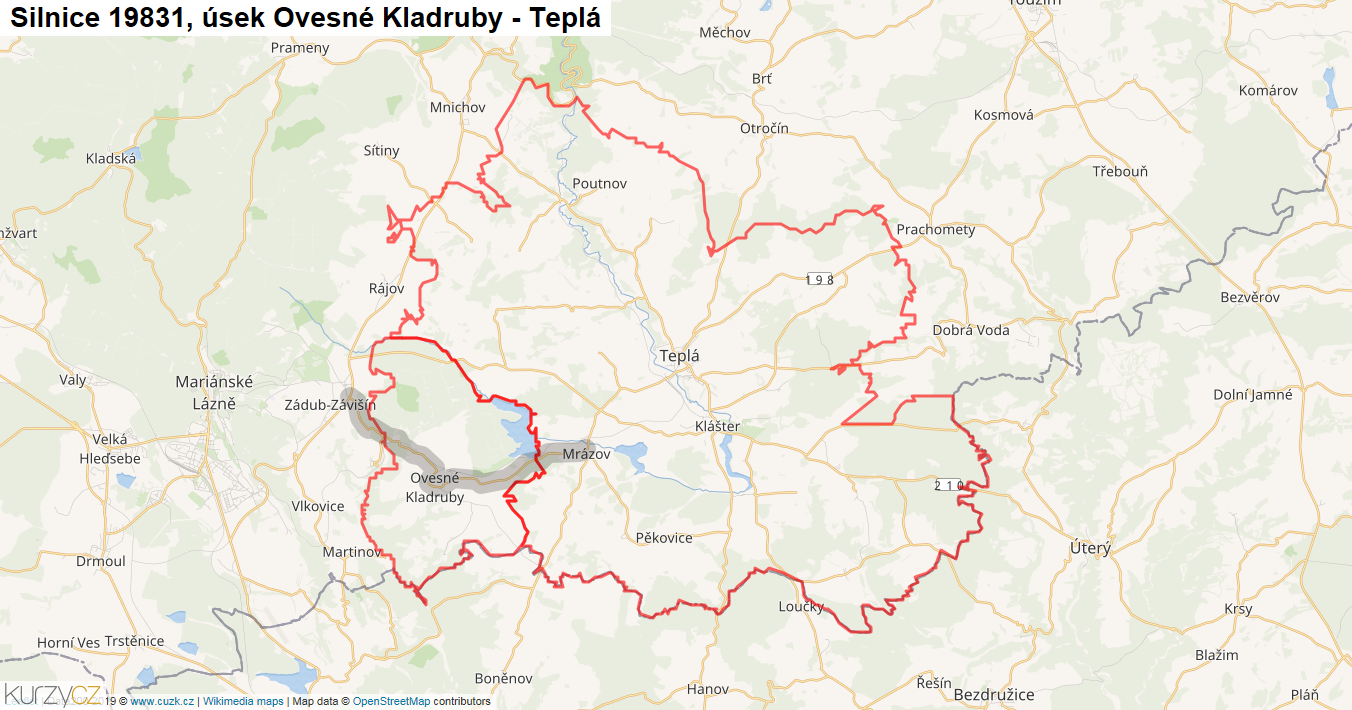 Úsek Ovesné Kladruby - Teplá, Silnice 19831 - Mapa