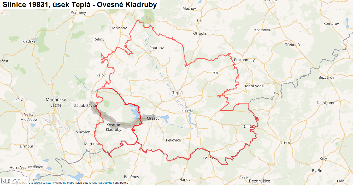 Úsek Teplá - Ovesné Kladruby, Silnice 19831 - Mapa