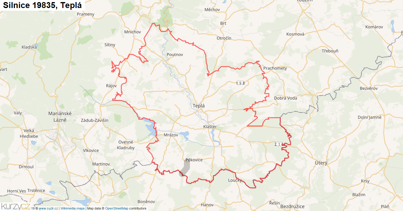 Teplá, Silnice 19835 - Mapa