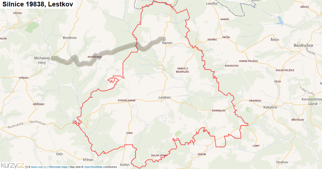 Lestkov, Silnice 19838 - Mapa