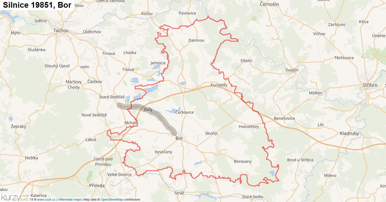 Bor, Silnice 19851 - Mapa