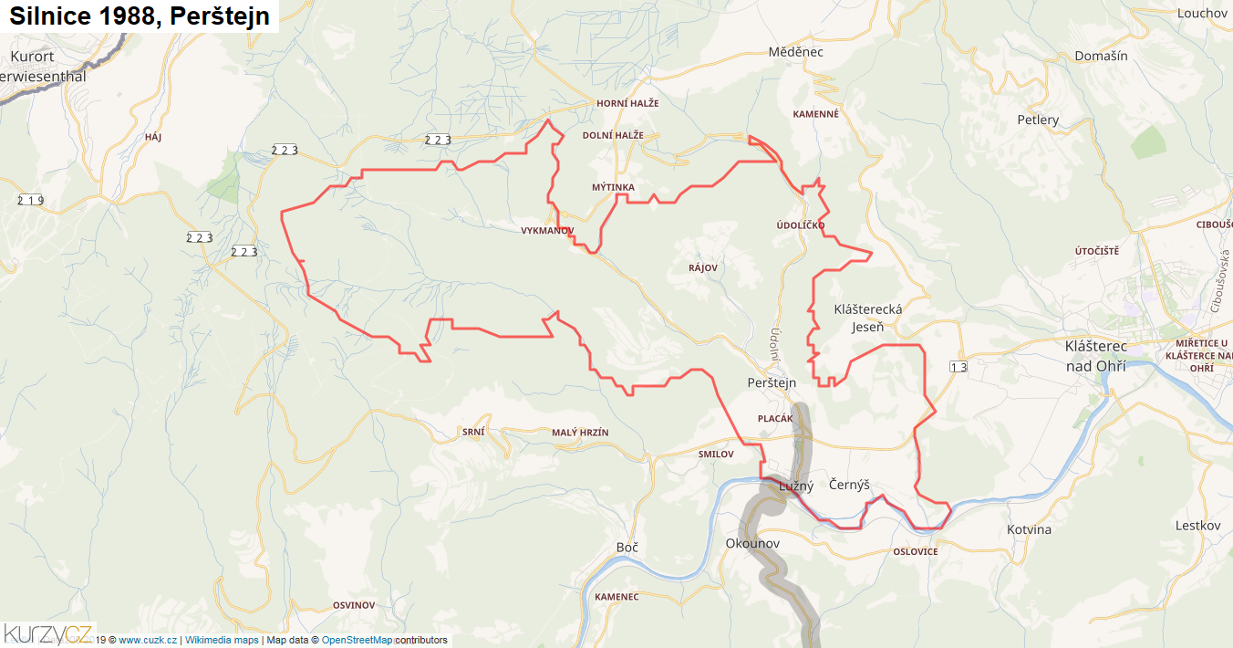 Perštejn, Silnice 1988 - Mapa