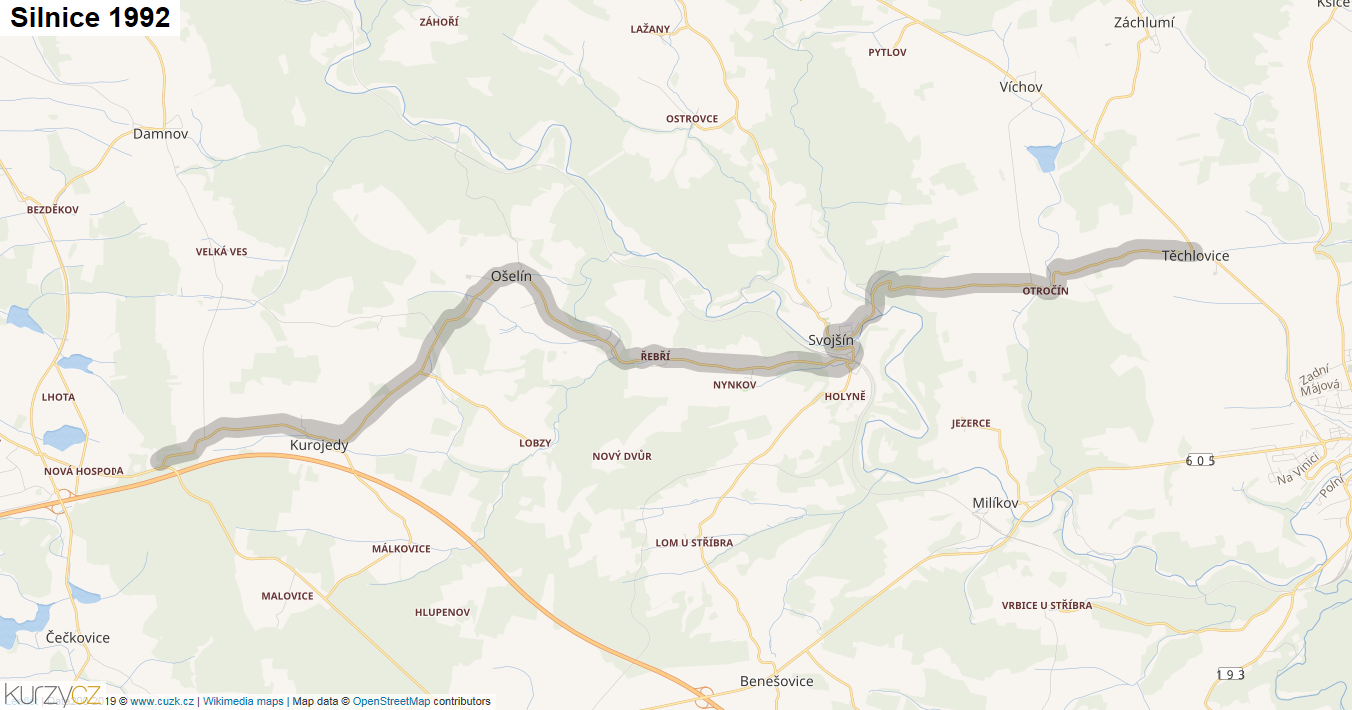 Silnice 1992 - mapa Silnice 1992