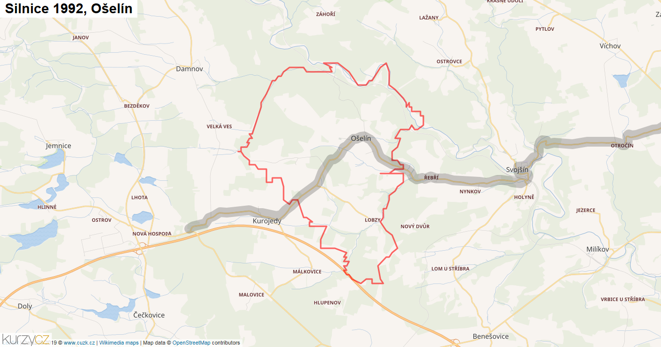 Ošelín, Silnice 1992 - Mapa