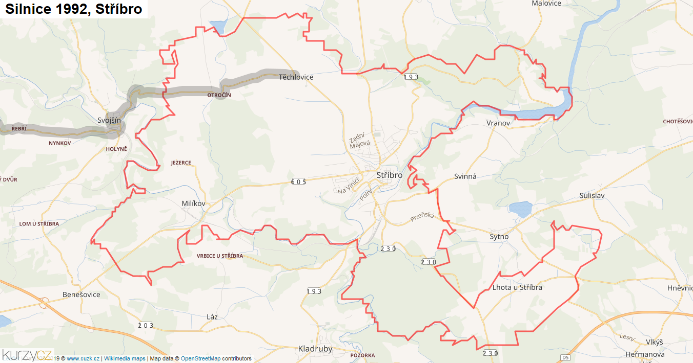 Stříbro, Silnice 1992 - Mapa