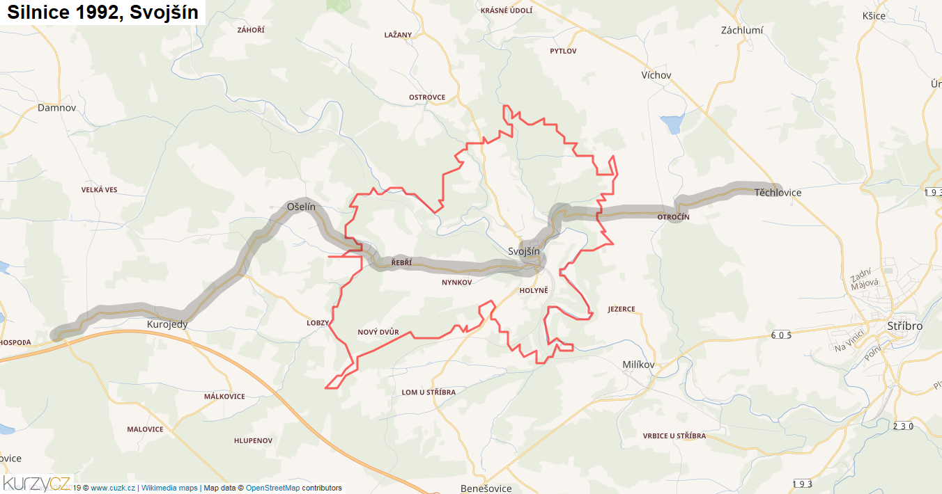 Svojšín, Silnice 1992 - Mapa