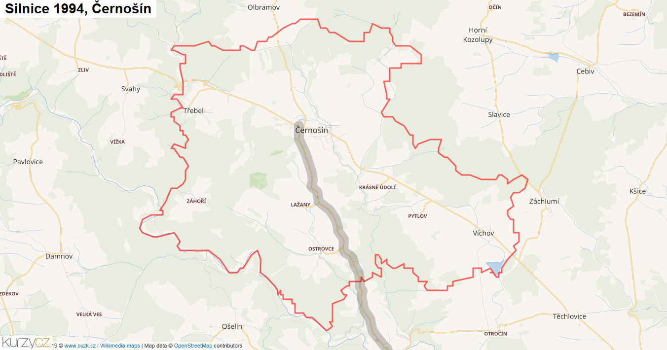 Černošín, Silnice 1994 - Mapa