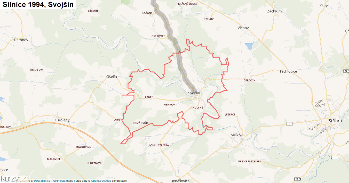 Svojšín, Silnice 1994 - Mapa