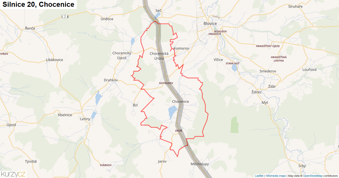 Chocenice, Silnice 20 - Mapa