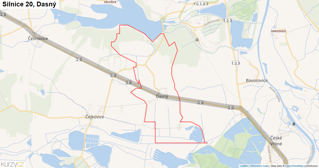 Dasný, Silnice 20 - Mapa