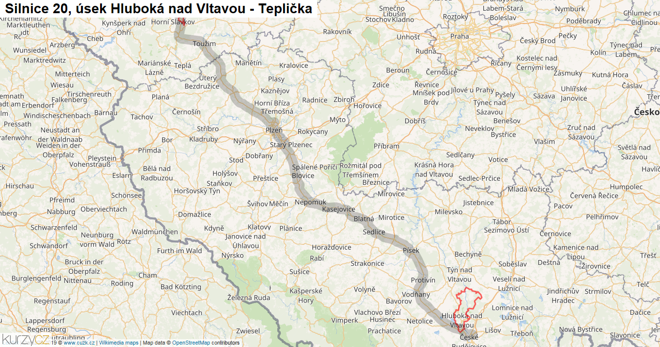 Úsek Hluboká nad Vltavou - Teplička, Silnice 20 - Mapa