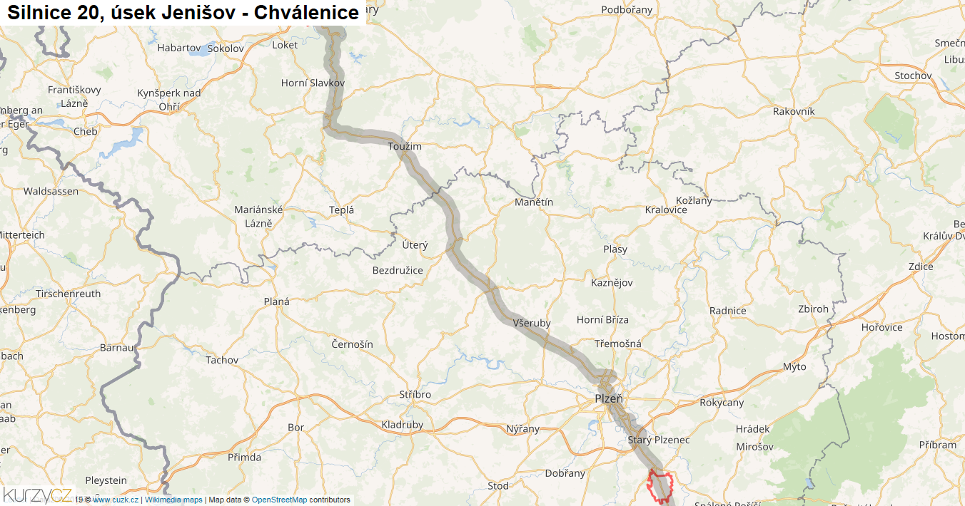 Úsek Jenišov - Chválenice, Silnice 20 - Mapa