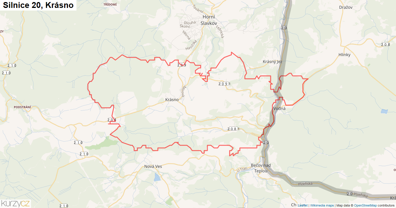 Krásno, Silnice 20 - Mapa