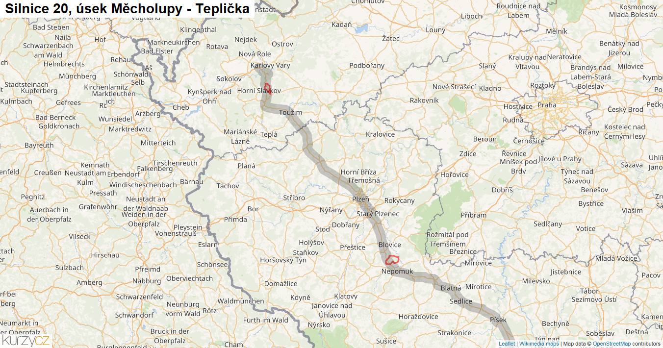 Úsek Měcholupy - Teplička, Silnice 20 - Mapa