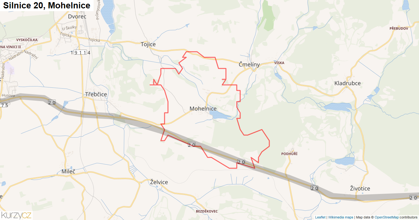 Mohelnice, Silnice 20 - Mapa