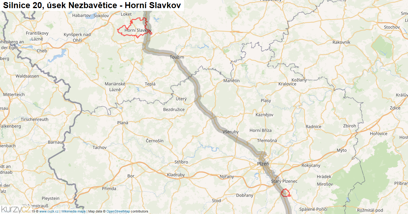 Úsek Nezbavětice - Horní Slavkov, Silnice 20 - Mapa