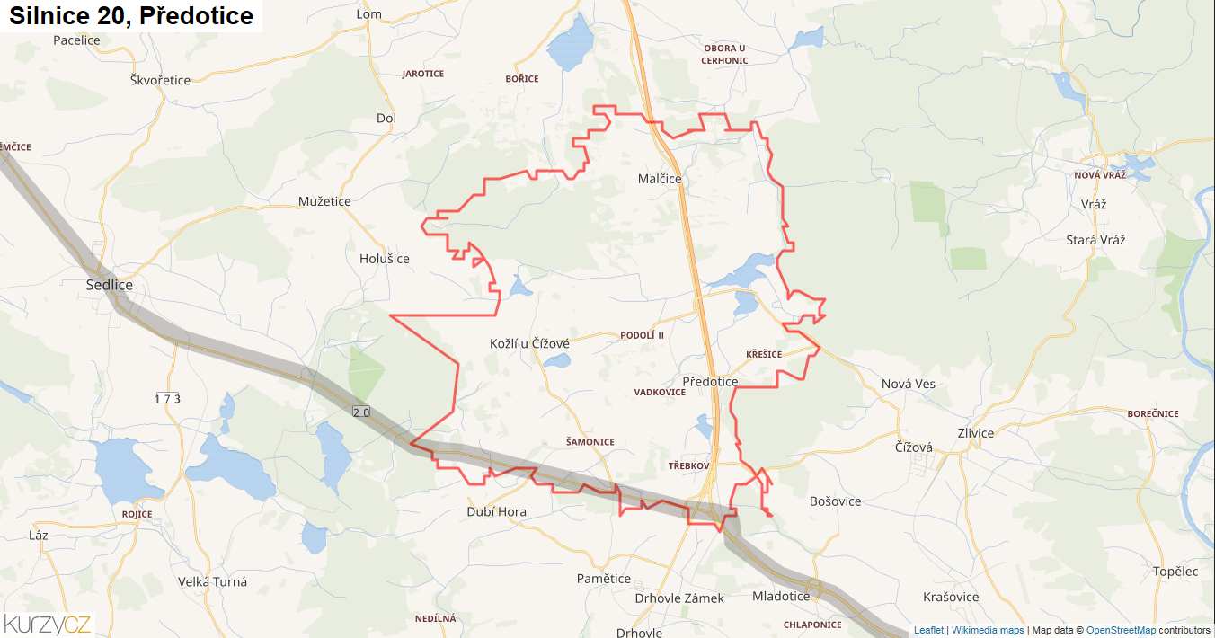 Předotice, Silnice 20 - Mapa