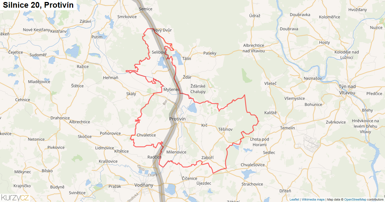 Protivín, Silnice 20 - Mapa