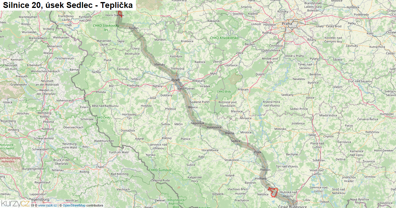 Úsek Sedlec - Teplička, Silnice 20 - Mapa