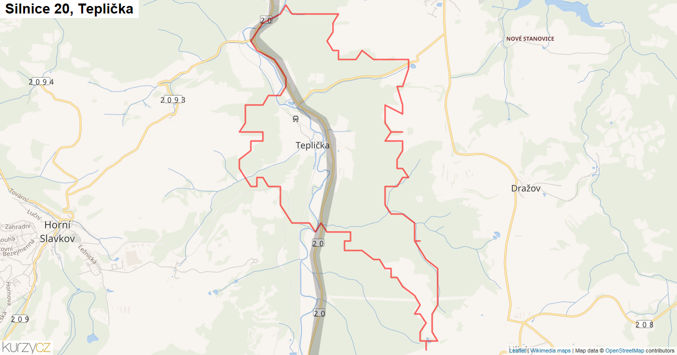 Teplička, Silnice 20 - Mapa