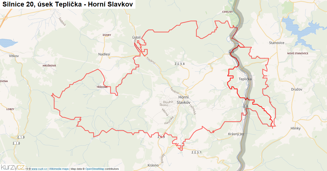 Úsek Teplička - Horní Slavkov, Silnice 20 - Mapa