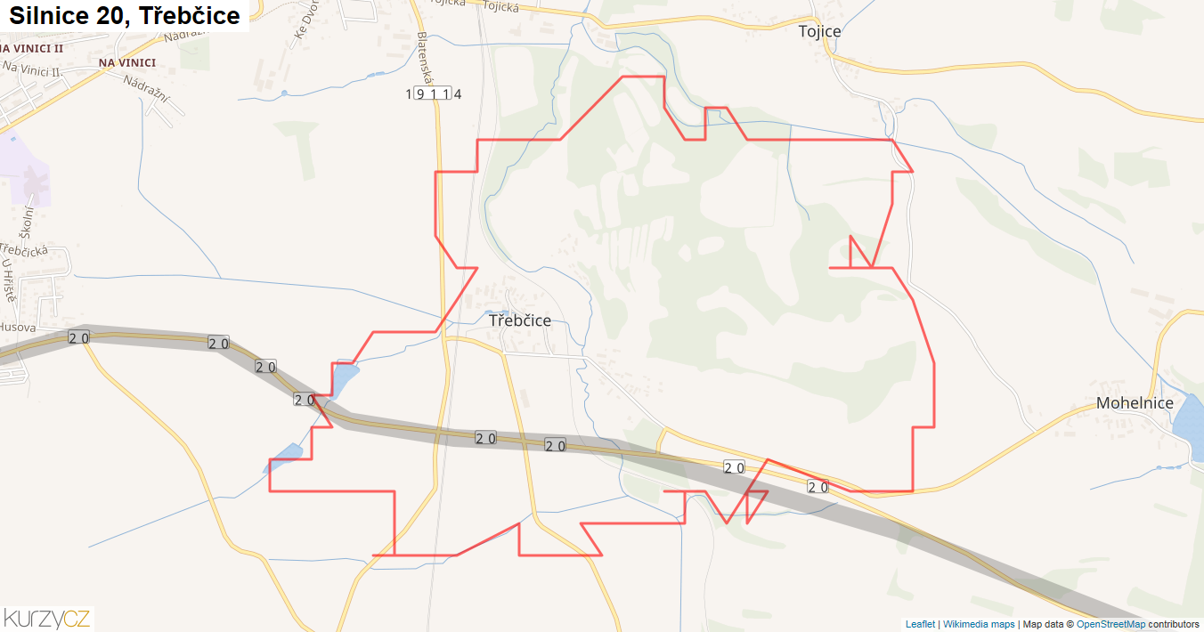Třebčice, Silnice 20 - Mapa