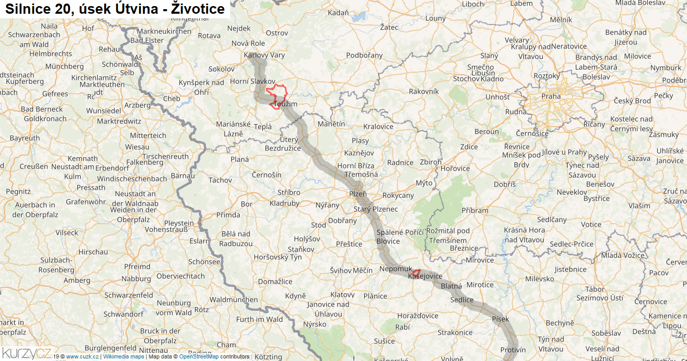 Úsek Útvina - Životice, Silnice 20 - Mapa