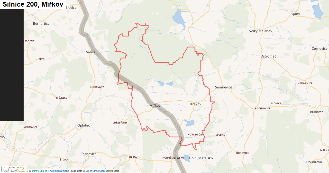 Mířkov, Silnice 200 - Mapa