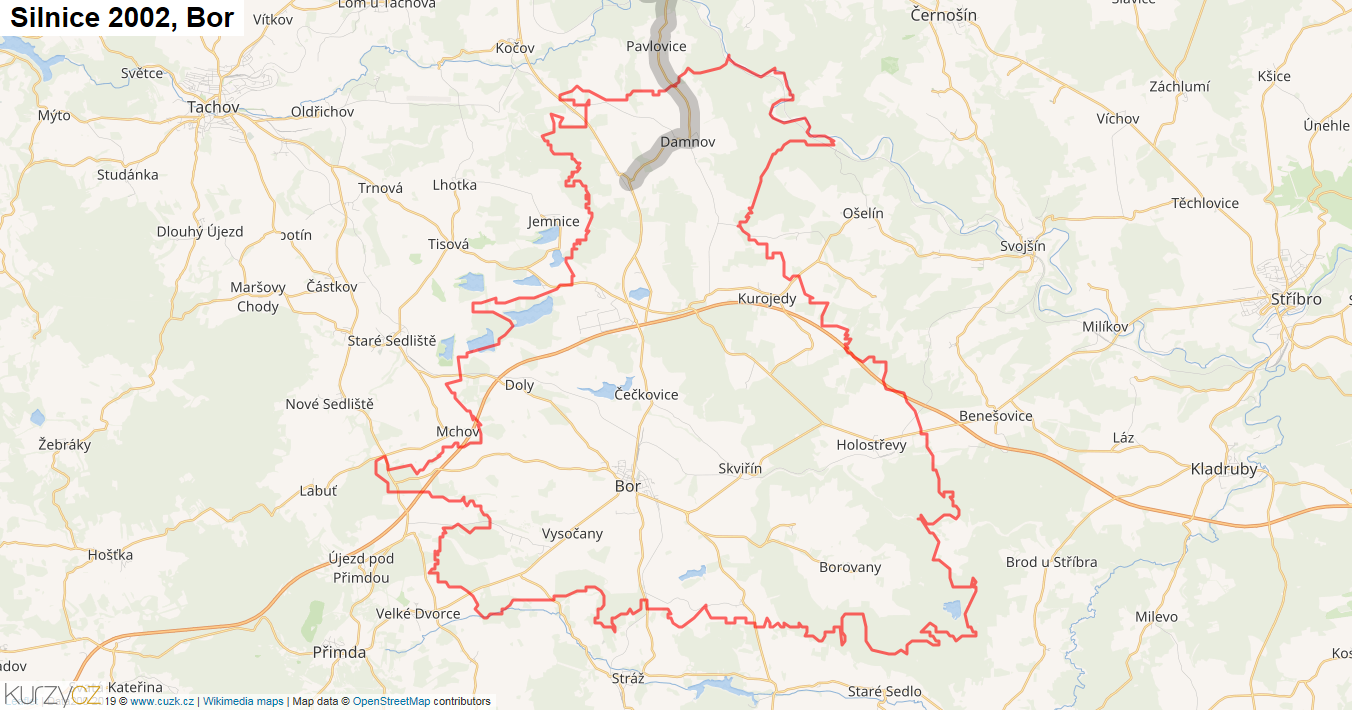 Bor, Silnice 2002 - Mapa