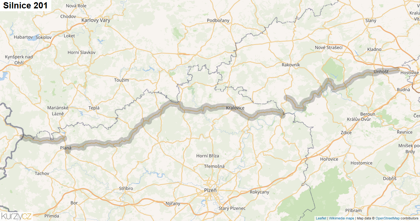 Silnice 201 - mapa Silnice 201