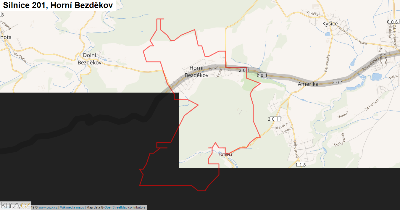 Horní Bezděkov, Silnice 201 - Mapa