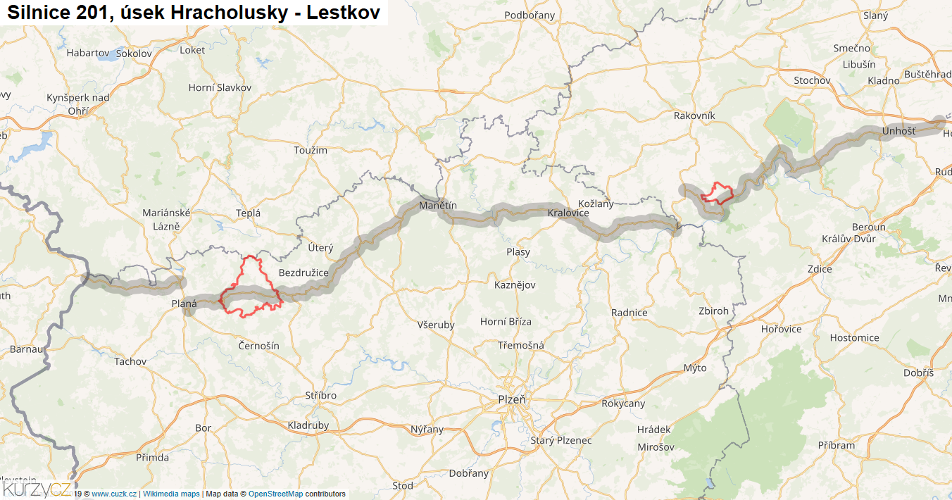 Úsek Hracholusky - Lestkov, Silnice 201 - Mapa