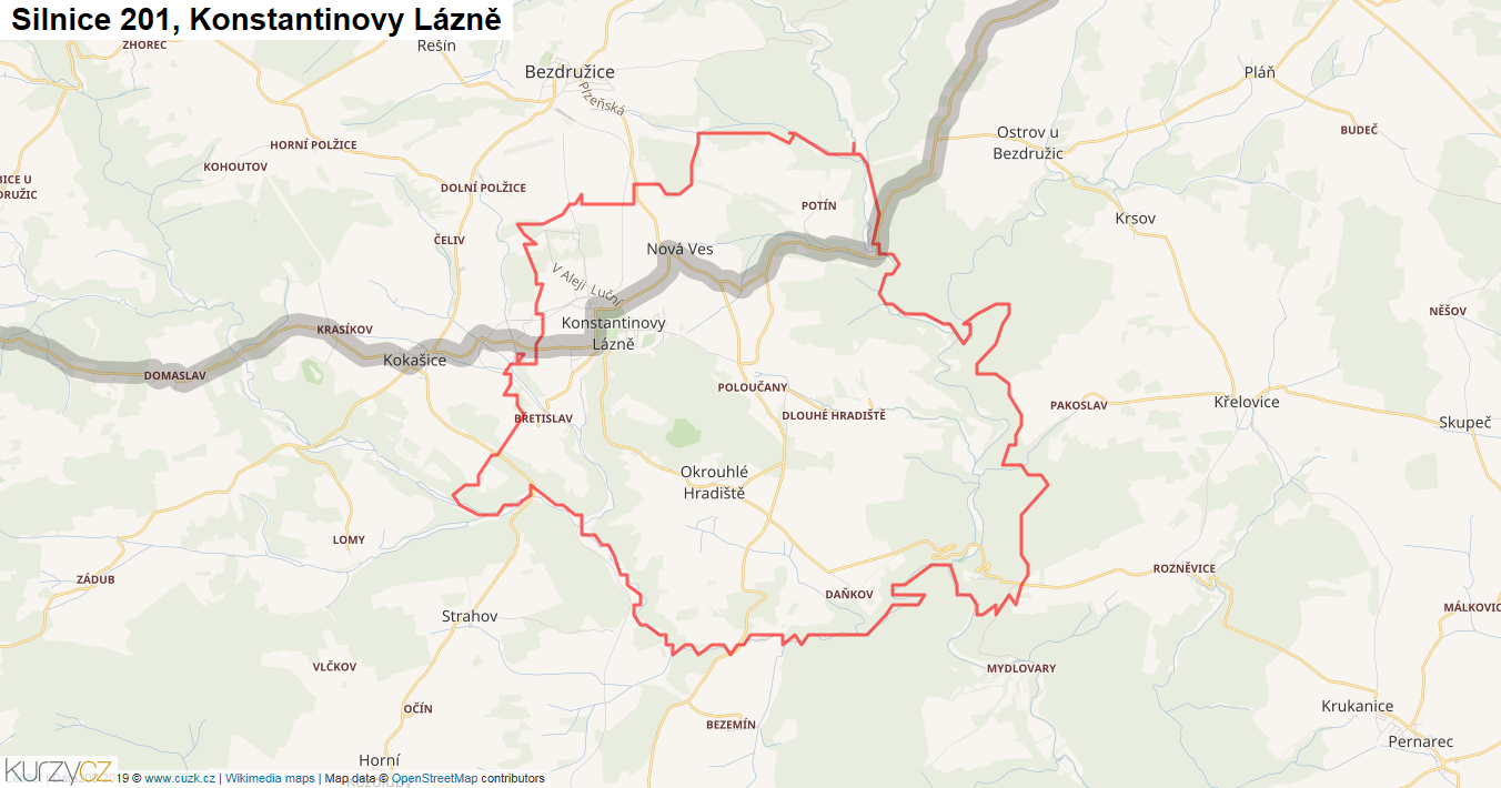 Konstantinovy Lázně, Silnice 201 - Mapa