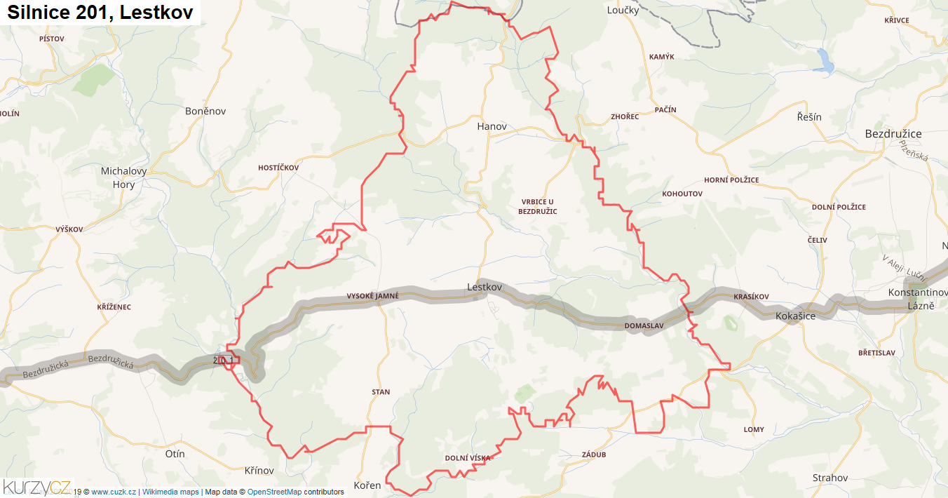Lestkov, Silnice 201 - Mapa