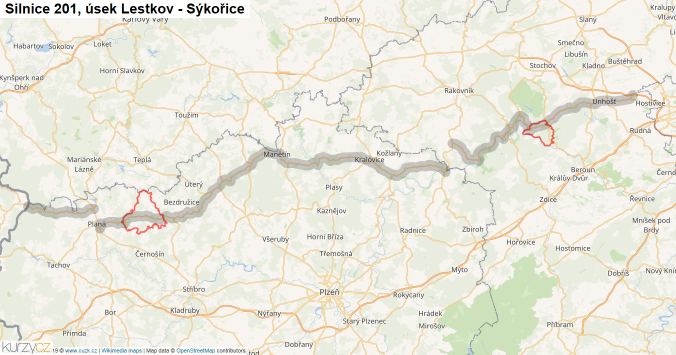 Úsek Lestkov - Sýkořice, Silnice 201 - Mapa