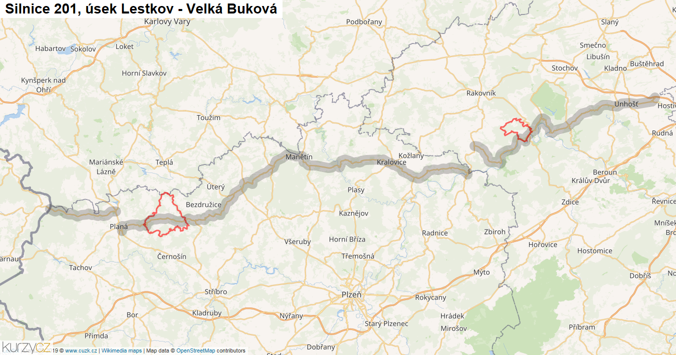 Úsek Lestkov - Velká Buková, Silnice 201 - Mapa