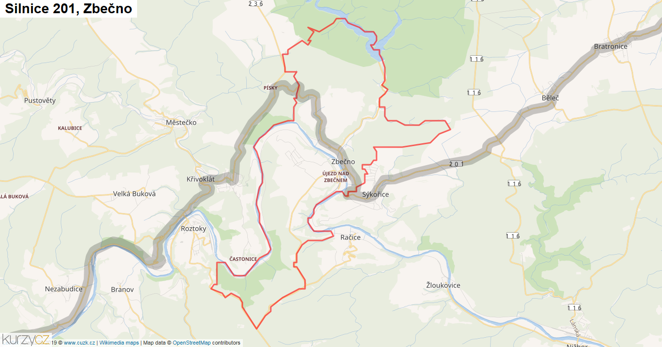 Zbečno, Silnice 201 - Mapa