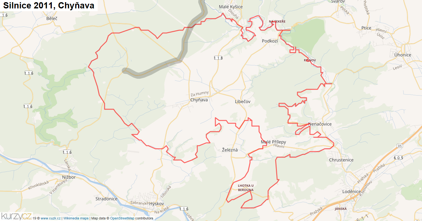Chyňava, Silnice 2011 - Mapa