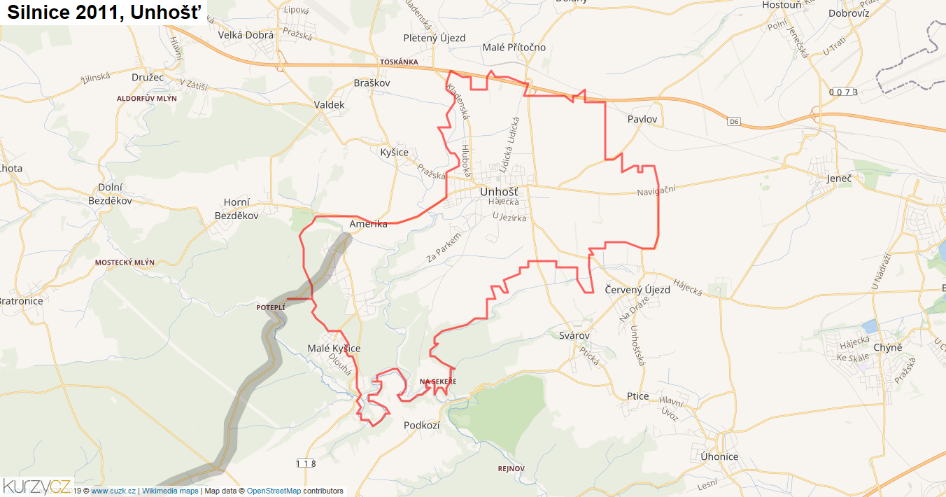 Unhošť, Silnice 2011 - Mapa