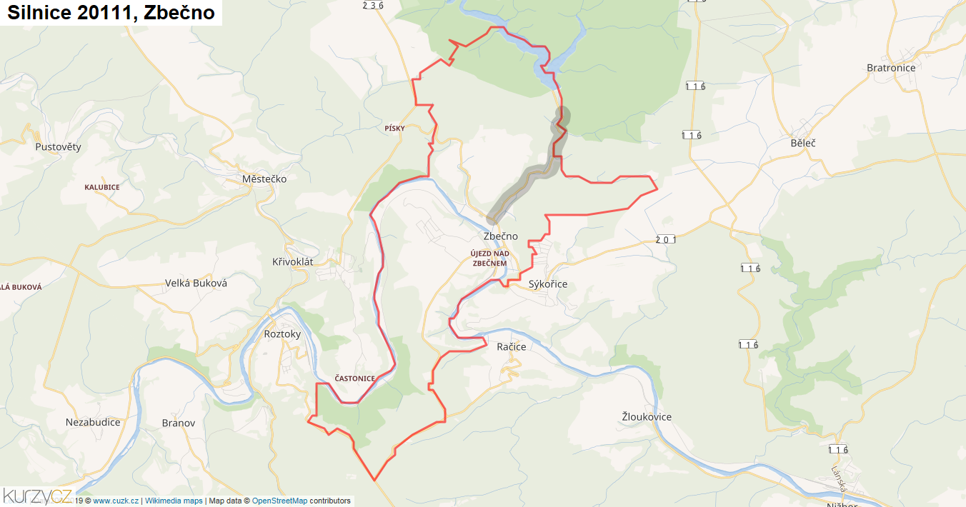 Zbečno, Silnice 20111 - Mapa