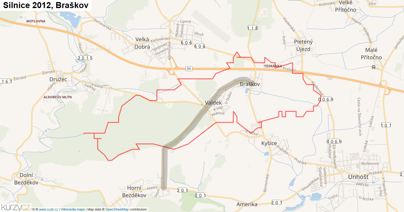 Braškov, Silnice 2012 - Mapa