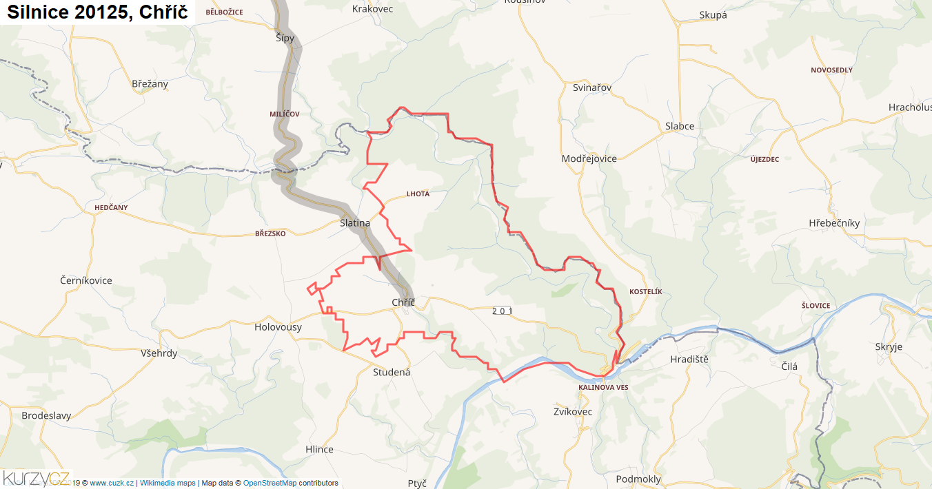 Chříč, Silnice 20125 - Mapa