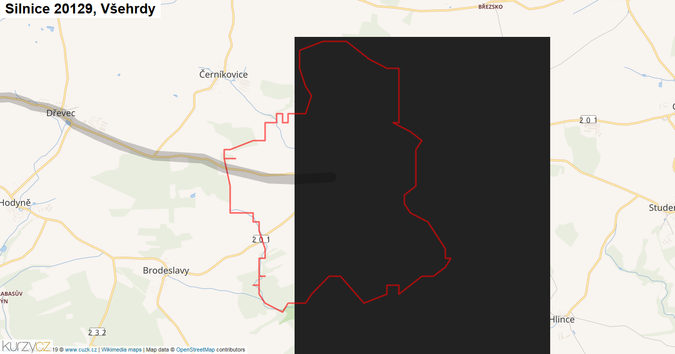 Všehrdy, Silnice 20129 - Mapa