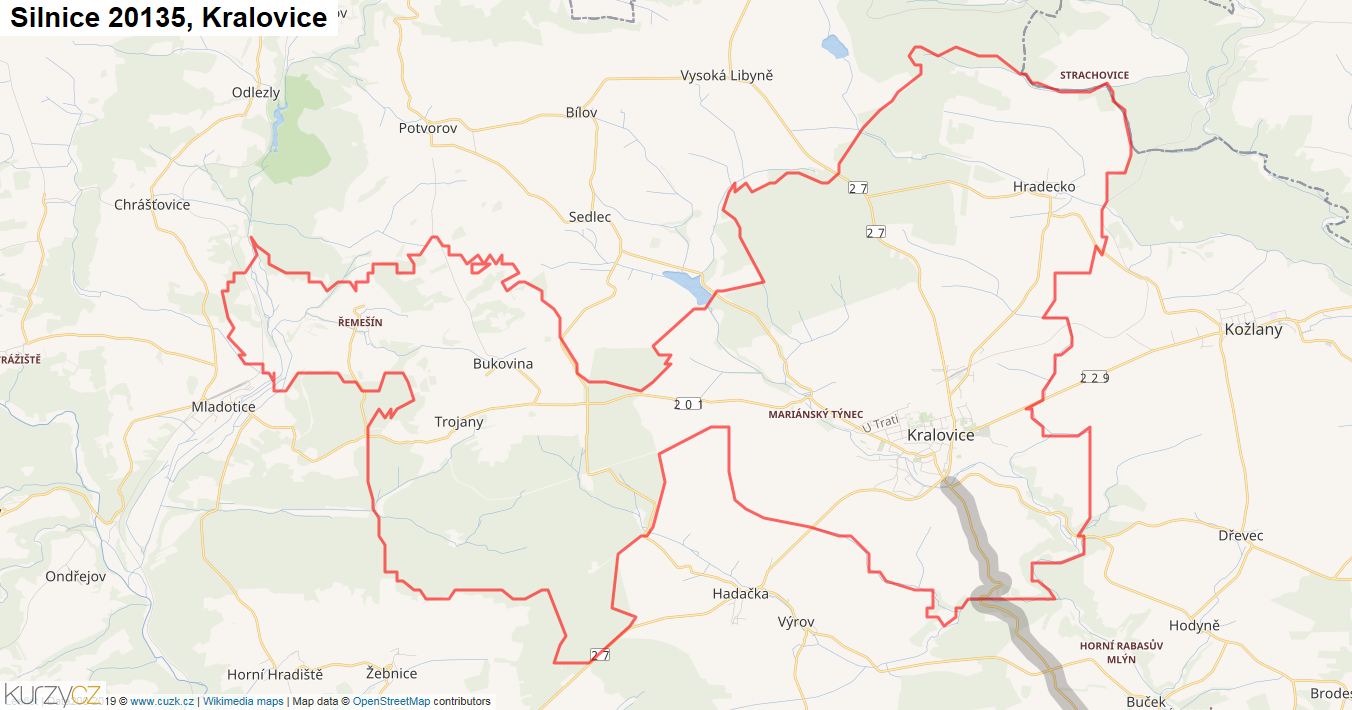 Kralovice, Silnice 20135 - Mapa
