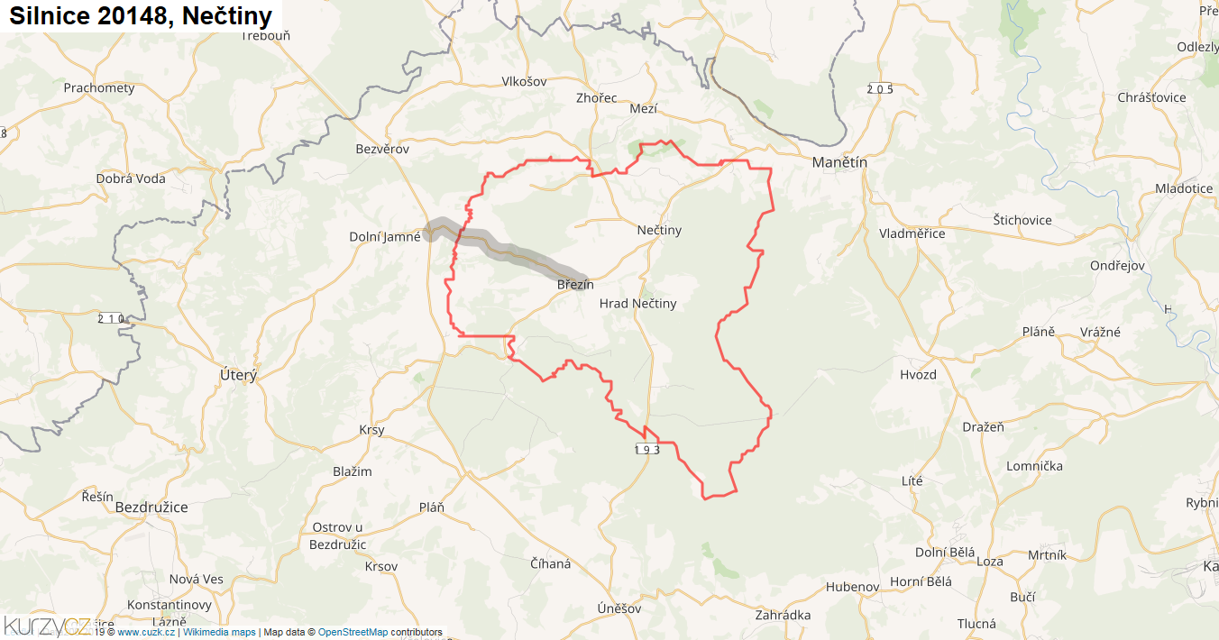 Nečtiny, Silnice 20148 - Mapa