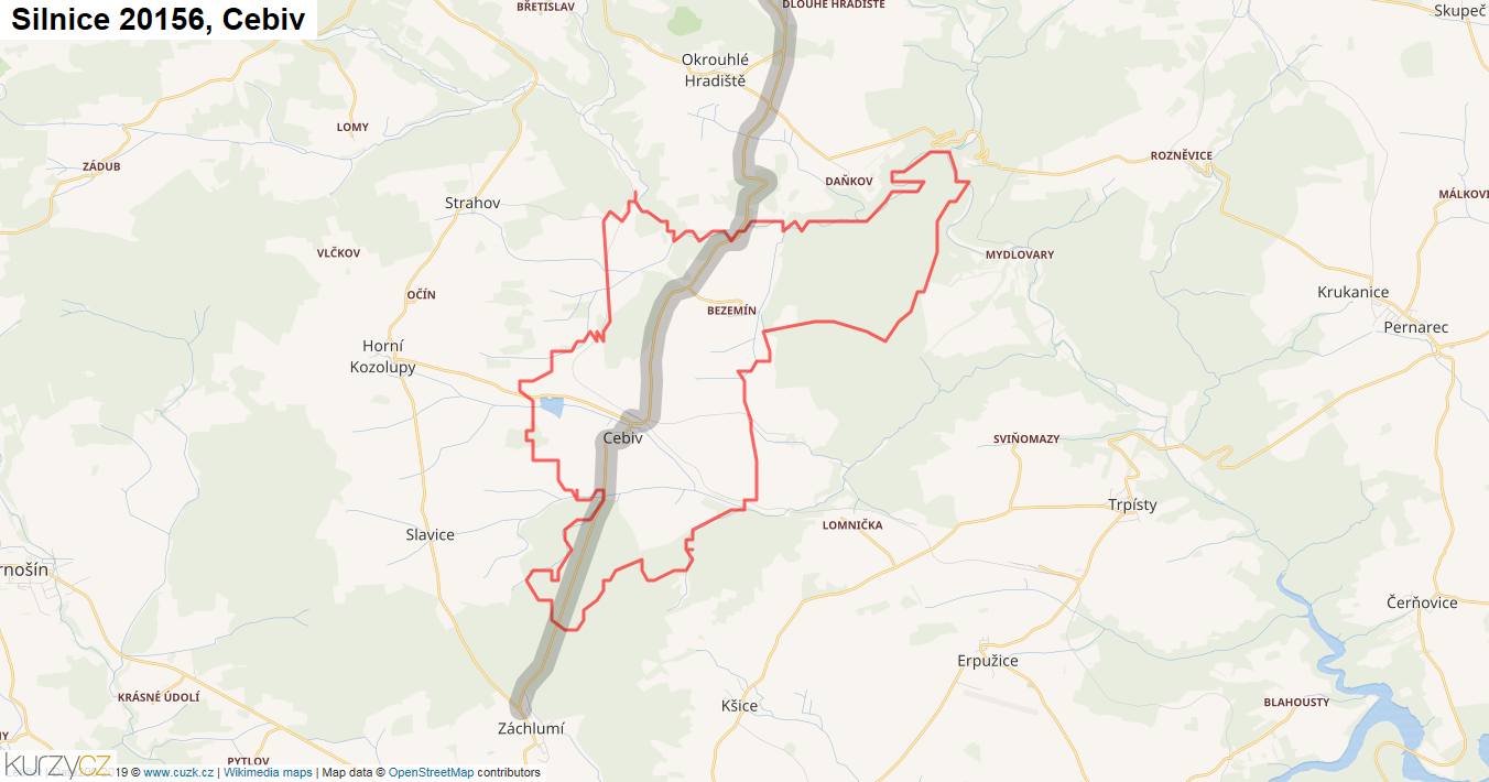 Cebiv, Silnice 20156 - Mapa