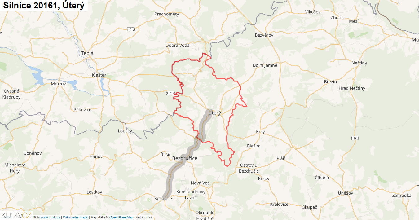 Úterý, Silnice 20161 - Mapa