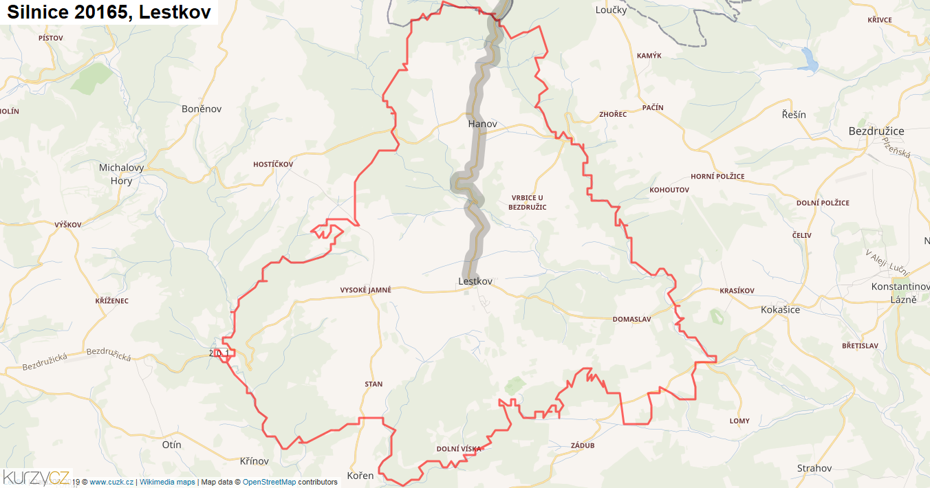 Lestkov, Silnice 20165 - Mapa